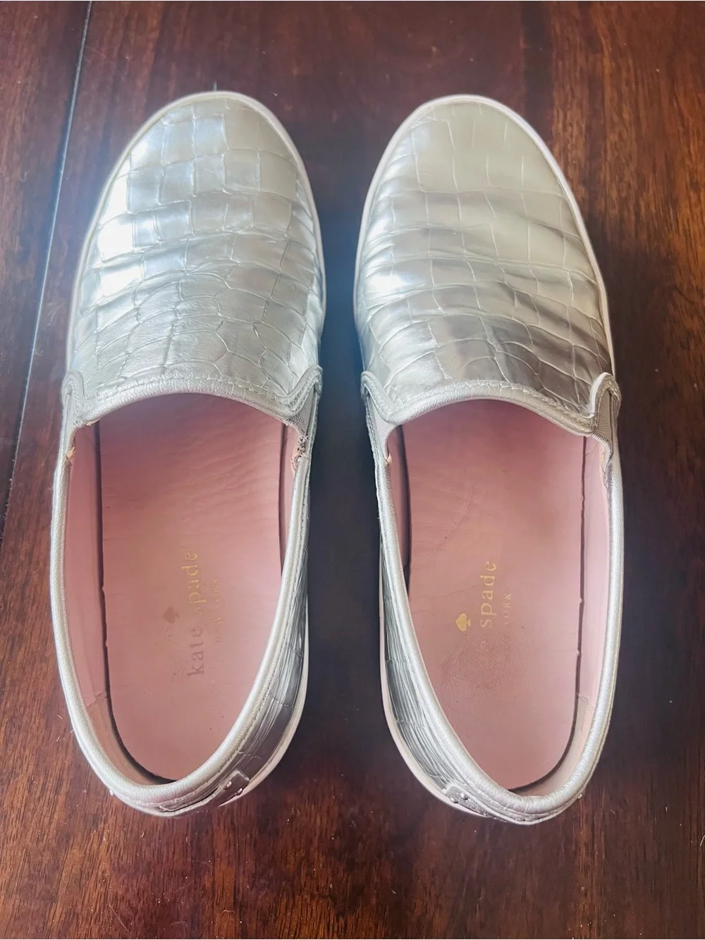 kate spade Silver Croc-Embossed Slip-On Flats